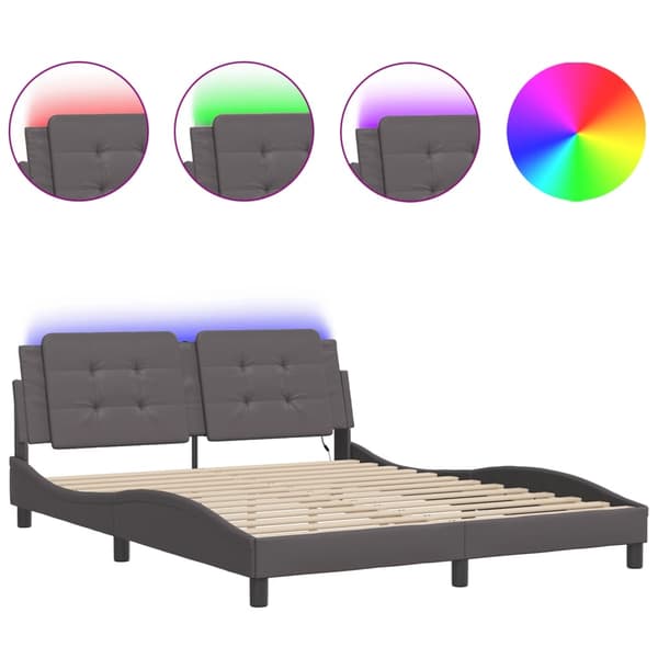 vidaXL Bed Frame with LED without Mattress "Zadar" Grey 160x200 cm