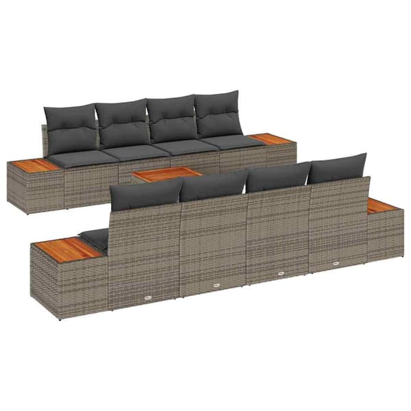 vidaXL Trädgårdsoffset med kudde 9 pcs Grå Poly rattan