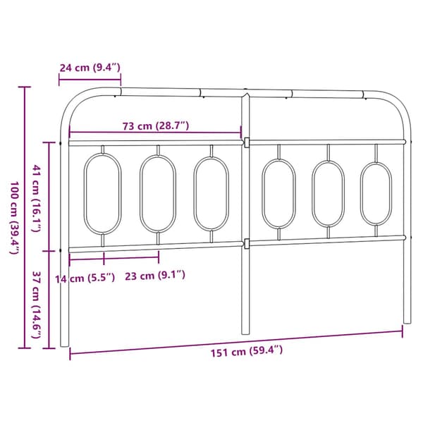 vidaXL Utskiftbar sengegavl i metall hvit 150 cm