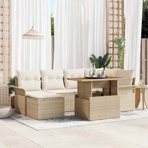vidaXL Trädgårdsoffset med lagring 7 pcs Beige Poly rattan