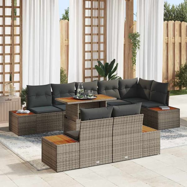 vidaXL Trädgårdsoffset med lagring 9 pcs Grå Poly rattan