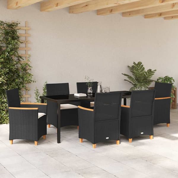 vidaXL Trädgårdsmöbelset 7 pcs Svart konstrotting