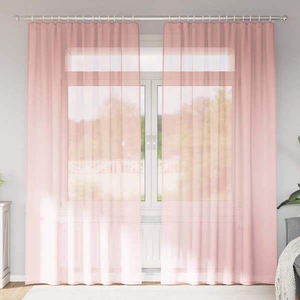 vidaXL Voile gardiner med stångfickor 2 st rosa