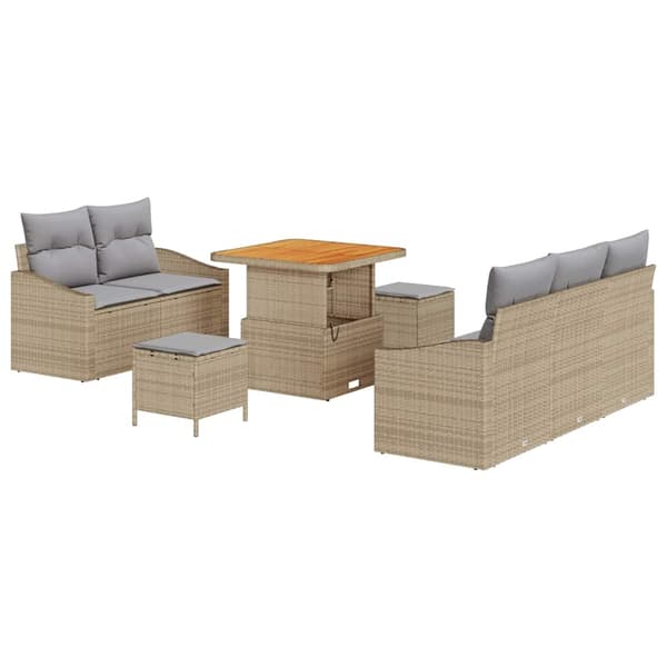 vidaXL Trädgårdsoffset med kudde 8 pcs Beige konstrotting