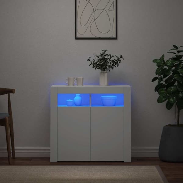 vidaXL Skänk med LED-belysning vit 80x35x75 cm