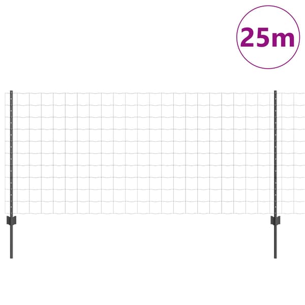 vidaXL Gjerde med stolpe Grå 1 x 25 m Stål