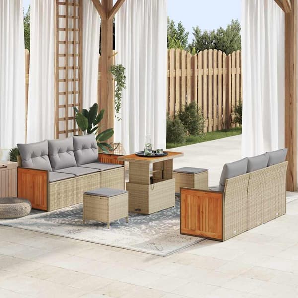 vidaXL Trädgårdsoffset med kudde 9 pcs Beige och Ljusgrå