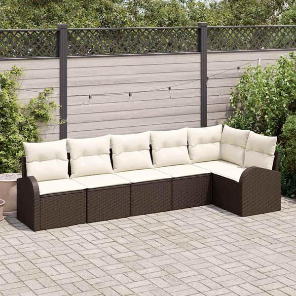 vidaXL Trädgårdsoffset med kudde 6 pcs Brun Poly rattan