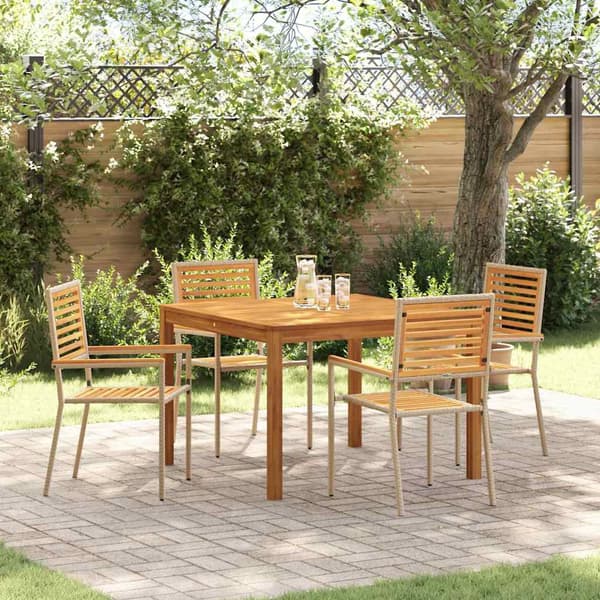 vidaXL Hage Spisegruppe 5 pcs Beige Solid akasietre