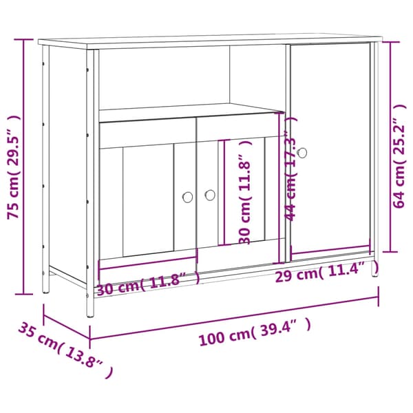vidaXL Skjenk røkt eik 100x35x75 cm konstruert tre
