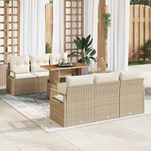 vidaXL Trädgårdsoffset med lagring 7 pcs Beige Poly rattan