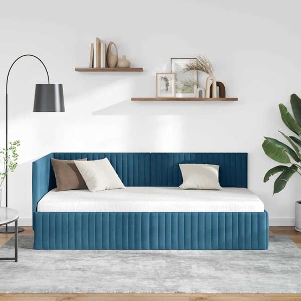 vidaXL Hörn sängram med sänggavel Blå 90 x 200 cm Sammet