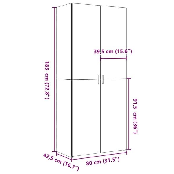 vidaXL Highboard røkt eik 80x42,5x185 cm konstruert tre