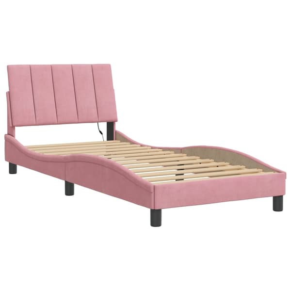 vidaXL Sängram med LED-belysning rosa 90x190 cm sammet
