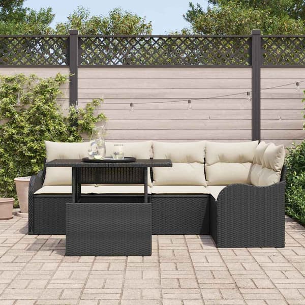 vidaXL Matgrupp med kudde 6 pcs Svart Poly rattan