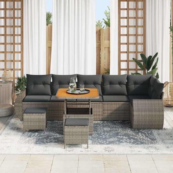 vidaXL Trädgårdsoffset med kudde med lagring 9 pcs Grå Poly Rattan