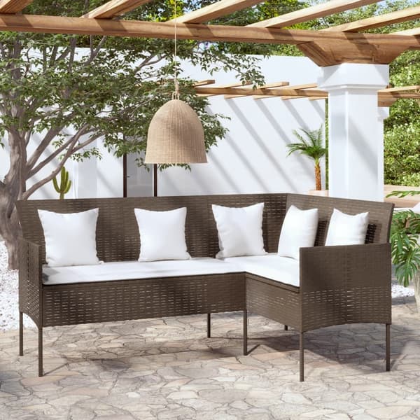 vidaXL Sofa L-formet med puter polyrotting brun