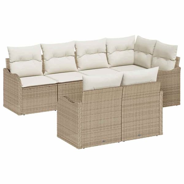 vidaXL Trädgårdsoffset med lagring 7 pcs Beige Poly rattan