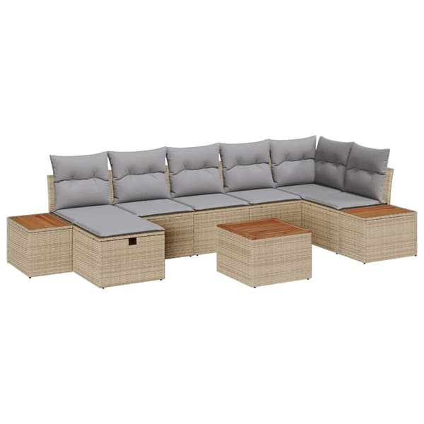vidaXL Trädgårdsoffset med kudde 8 pcs Beige konstrotting