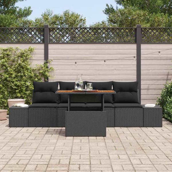 vidaXL Trädgårdsoffset med lagring 5 pcs Svart Poly rattan