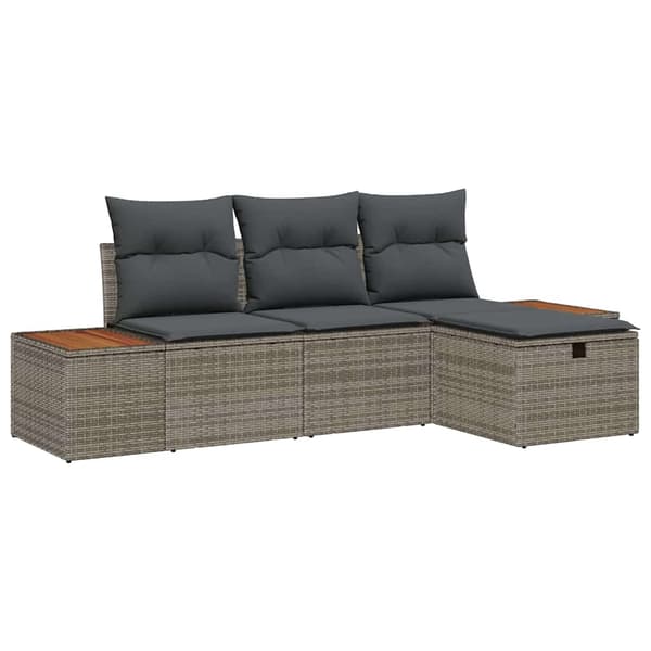 vidaXL Trädgårdsoffset med kudde 4 pcs Grå Poly rattan