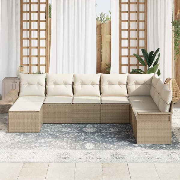 vidaXL Trädgårdssoffgrupp med dyna 8 delar Beige Polyrotting