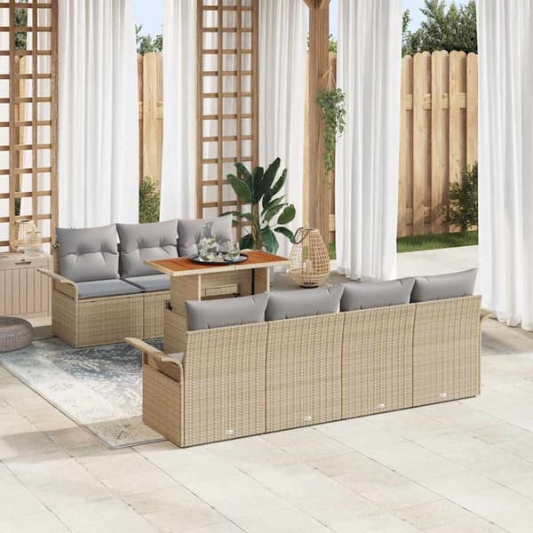 vidaXL Trädgårdsoffset med lagring 8 pcs Beige Poly rattan