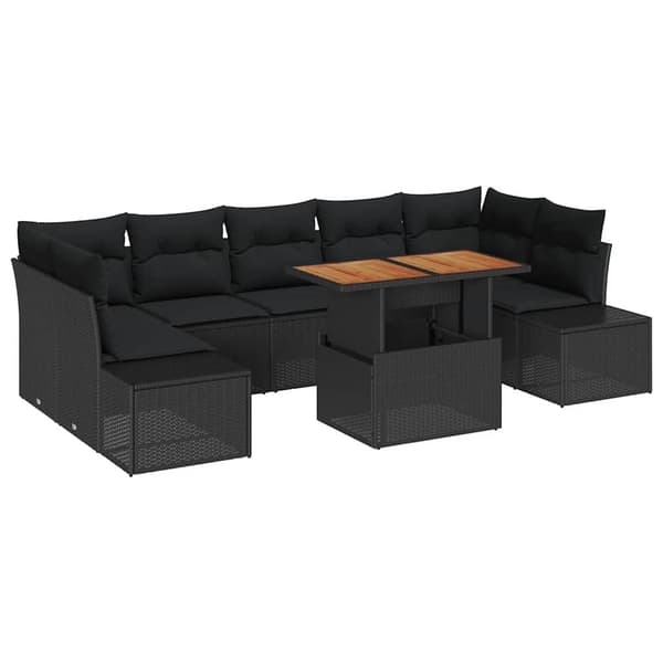 vidaXL Trädgårdsoffset med lagring 8 pcs Svart Poly rattan