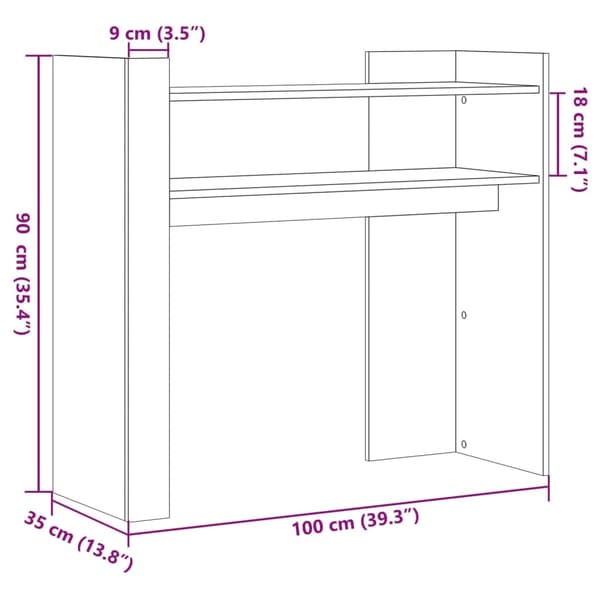 vidaXL Konsollbord hvit 100x35x90 cm konstruert tre