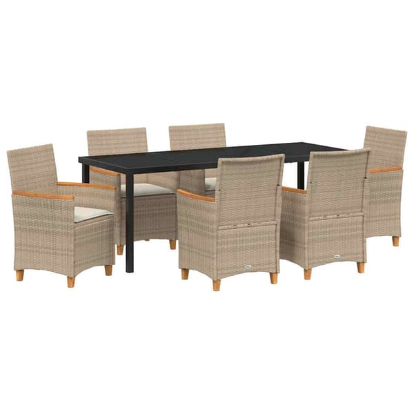 vidaXL Trädgårdsmöbelset 7 pcs Beige konstrotting