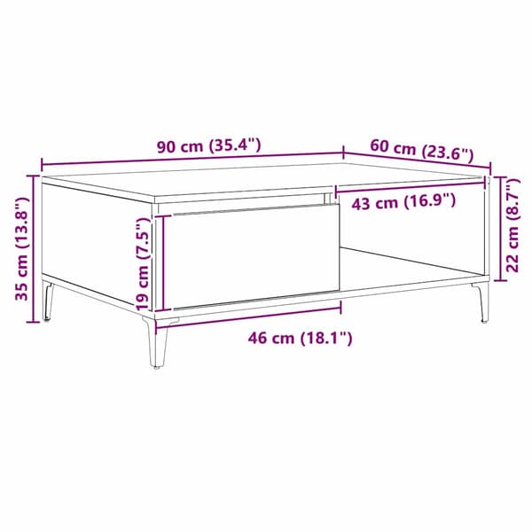 vidaXL Kaffebord artisan eik 90 x 60 x 35 cm Konstruert tre