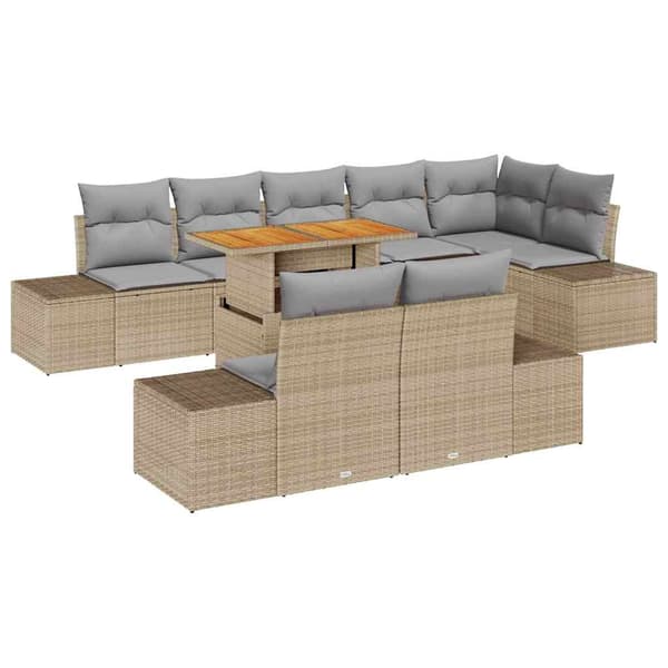 vidaXL Trädgårdsmöbelset med kudde 9 pcs Beige och Grå