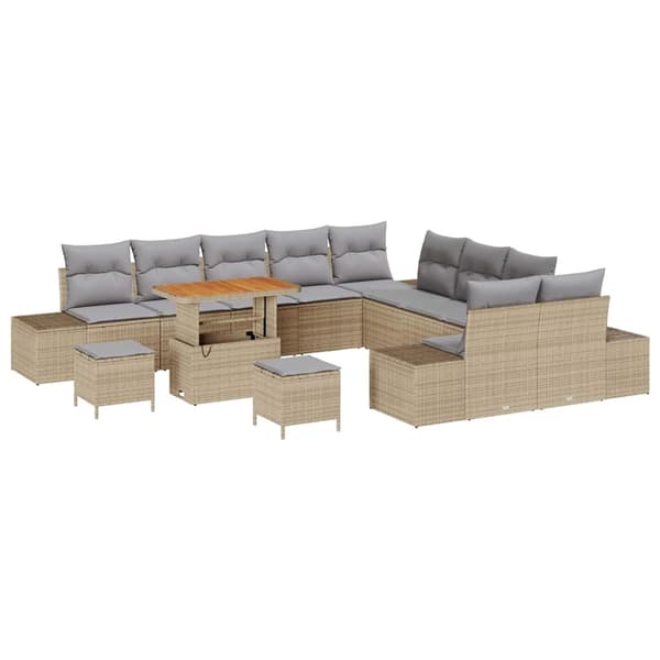 vidaXL Trädgårdsoffset med kudde 13 pcs Beige konstrotting
