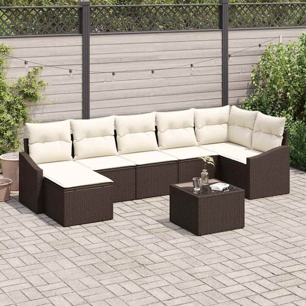 vidaXL Soffset med kudde 8 pcs Brun konstrotting