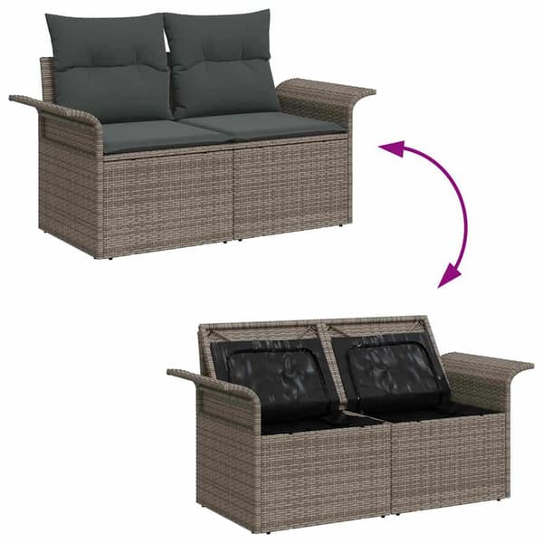 vidaXL Trädgårdsoffset med lagring 6 pcs Grå Poly rattan