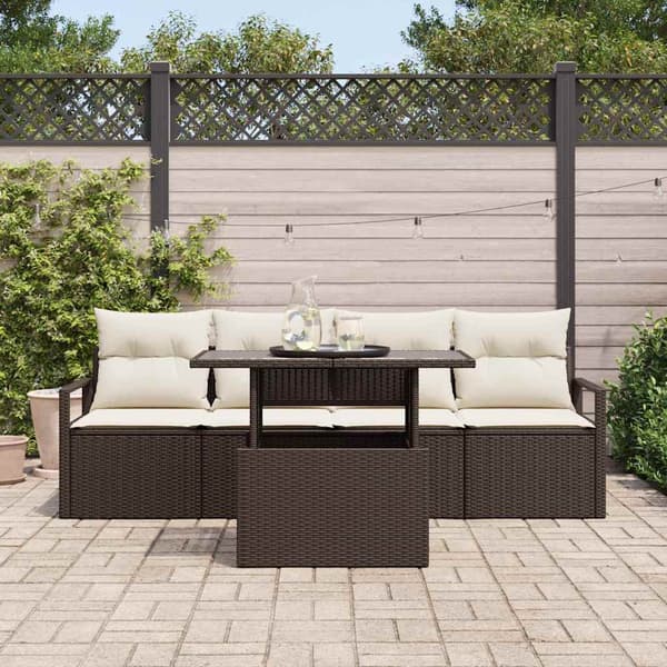vidaXL Trädgårdsoffset med lagring 5 pcs Brun Poly rattan