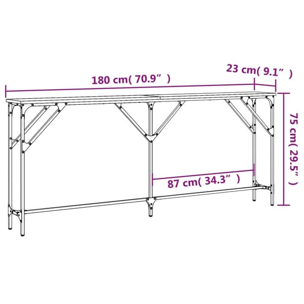vidaXL Konsollbord røkt eik 180x23x75 cm konstruert tre