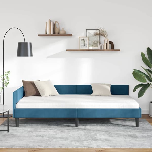 vidaXL Sängram Blå 90 x 200 cm Sammet och konstruerat trä
