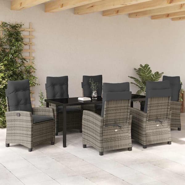 vidaXL Trädgårdsmöbelset med kudde 7 pcs Grå konstrotting