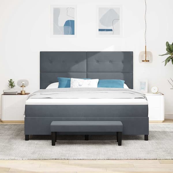 vidaXL Boxfjädersäng med madrass Mörkgrå 180 x 200 cm Sammet