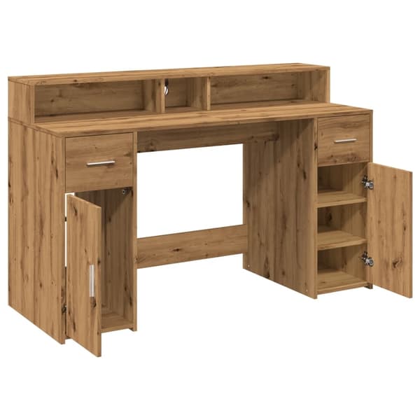vidaXL Skrivebord med LED-lys artisan eik 140x55x91 cm konstruert tre