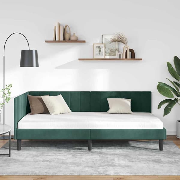 vidaXL Hörnssängstomme Mörkgrön 100 x 200 cm Sammet