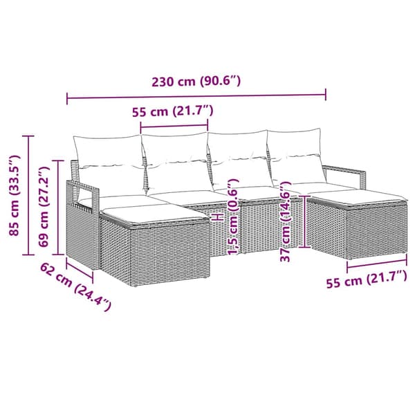 vidaXL Soffgrupp 6 delar Brun polyrotting