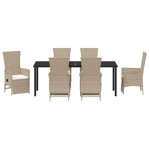 vidaXL Trädgårdsmöbelset med kudde 7 pcs Beige konstrotting