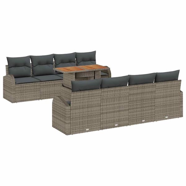 vidaXL Trädgårdsoffset med lagring 9 pcs Grå Poly rattan