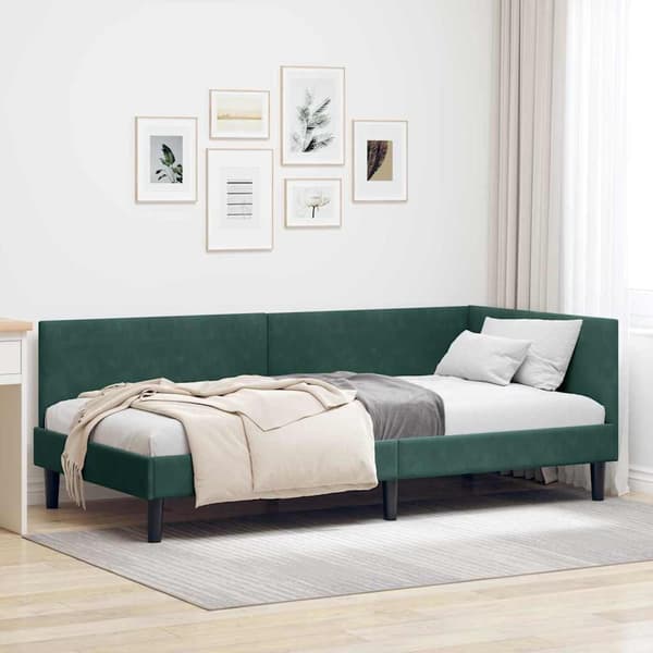 vidaXL Hörnssängstomme Mörkgrön 80 x 200 cm Sammet