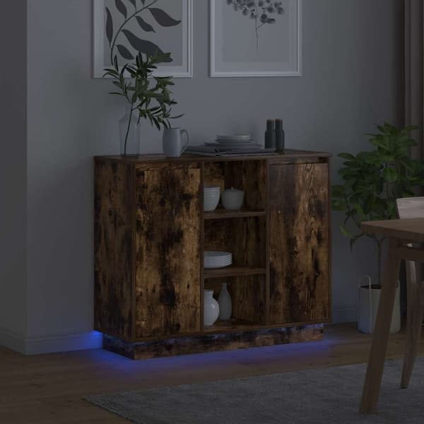 vidaXL LED sideboard Røkt eik 90 x 32 x 75 cm Konstruert tre