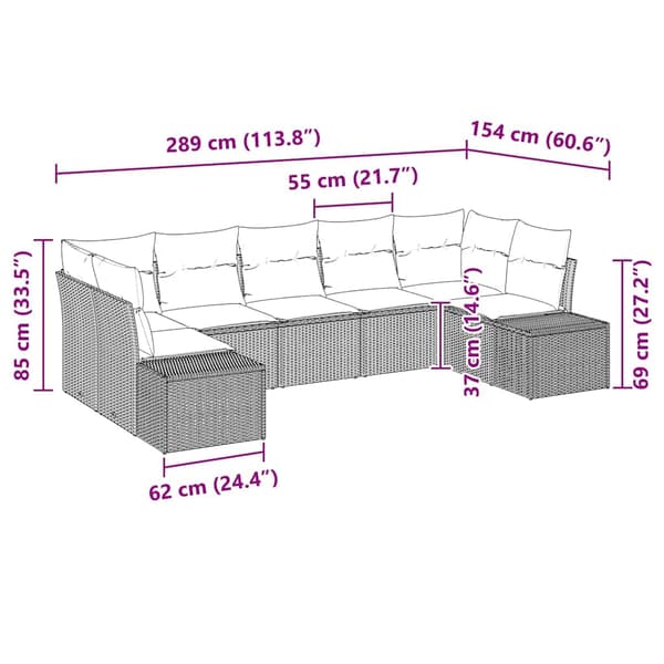 vidaXL Trädgårdsoffset med kudde 7 pcs Ljusgrå konstrotting