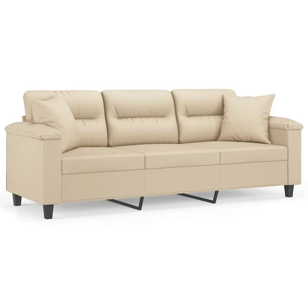 vidaXL 3-sitssoffa med prydnadskuddar gräddvit 180 cm mikrofibertyg