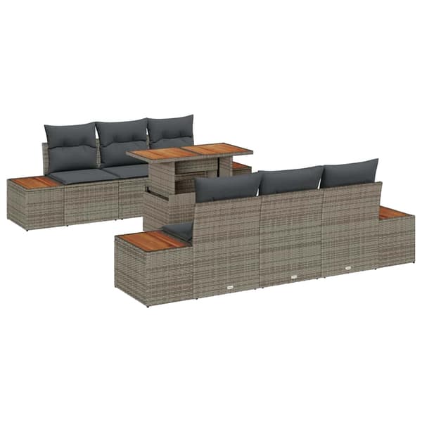 vidaXL Trädgårdsoffset med lagring 7 pcs Grå Poly rattan